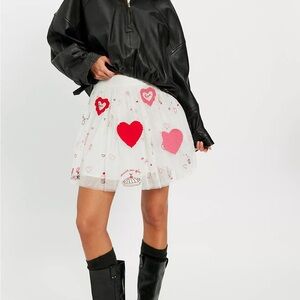 Free People White Skirt with Red and Pink Hearts
